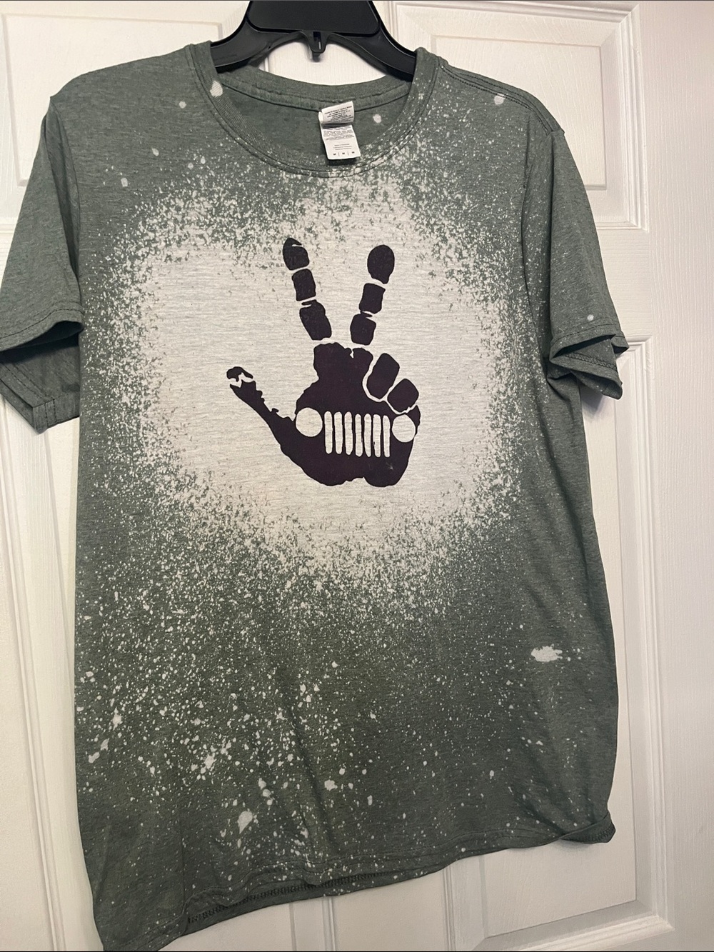 Gildan Olive Green Short-Sleeve Tee with Dark Graphic Peace Hand